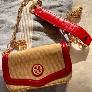 Tory Burch summer crossbody red leather gold chain